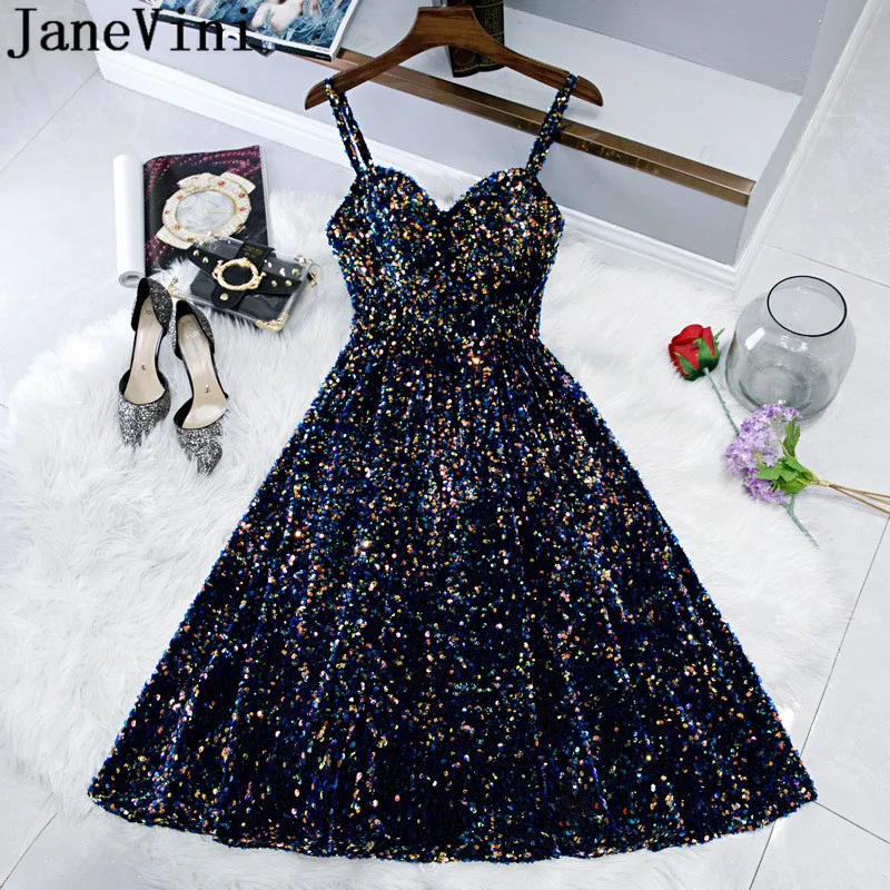 JaneVini Shiny Sequins Girls Banquet Evening Dresses Tea-length Spaghetti Straps A Line Mid-length Prom Party Gown vestito donna
JaneVini Shiny Sequins Girls Banquet Evening Dresses Tea-length Spaghetti Straps A Line Mid-length Prom Party Gown vestito donna