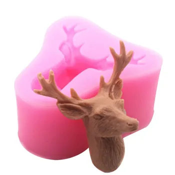 

3D Reindeer Head Mold Christmas Deer Fondant Cake Silicone Moulds Soap Cupcake Baking Decorating Tools Chocolate Moulds