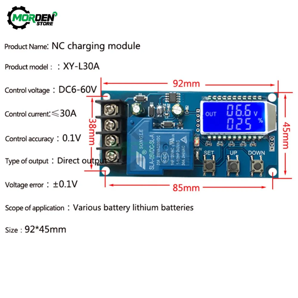 6-60V 30A 10A Lead-Acid Solar Charging Controller LED Display Lithium Battery Charger Control Switch Protection Board 12-24V |