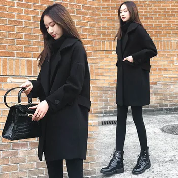 Winter New Coat Female Warm Loose Slim Woolen Women's Coats Long Sleeve Medium Long Jacket Office Lady 2019 Overcoat Tide 
Winter New Coat Female Warm Loose Slim Woolen Women's Coats Long Sleeve Medium Long Jacket Office Lady 2019 Overcoat Tide