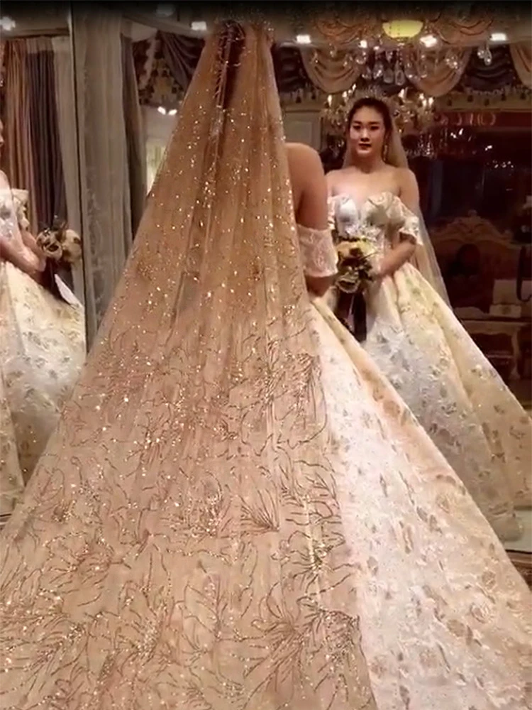 2020 Sparkly Long gold veil new champagne color 3 m long trailing bride wedding veil with comb
2020 Sparkly Long gold veil new champagne color 3 m long trailing bride wedding veil with comb