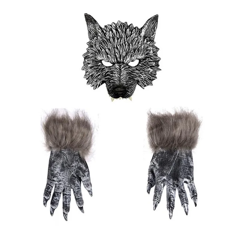 

Roleparty Halloween Venice Carving Retro Rome Wolf Head Masquerade Terrorist Cosplay Venetian Carnival Wolfclaw Gloves Mask