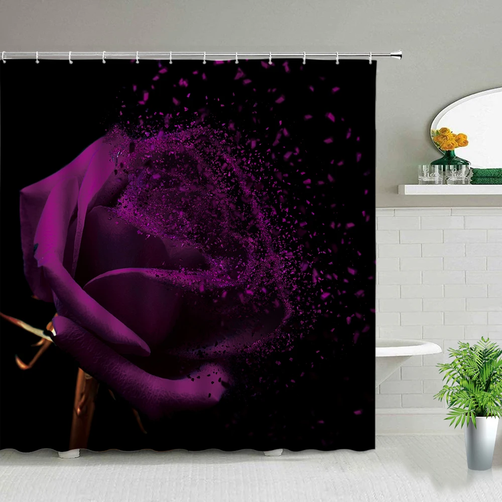 

Purple Rose Flower Shower Curtain Set Valentine's Day Gift Bathroom Decor Art Cloth Curtains Dream Red Flowers Plant Bath Screen