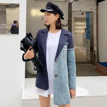 LANMREM 2020 New Spring Suit Collar Single Breasted Blazer Women Korea Denim Splice Irregular Personality Stripe Coat Tide PD388
LANMREM 2020 New Spring Suit Collar Single Breasted Blazer Women Korea Denim Splice Irregular Personality Stripe Coat Tide PD388