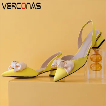 VERCONAS Women Butterfly Knot Genuine Leather Pointed Toe Classic Design Thick Heels Working Pumps Sandals Summer Shoes Woman
VERCONAS Women Butterfly Knot Genuine Leather Pointed Toe Classic Design Thick Heels Working Pumps Sandals Summer Shoes Woman