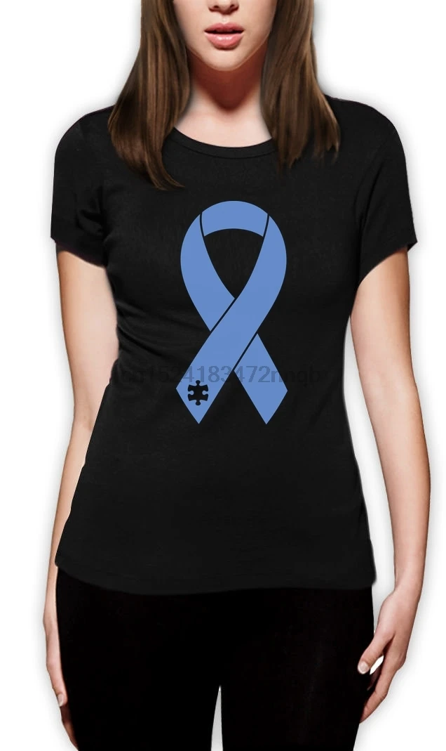 Autism Awareness - Big Blue Ribbon Light It Up Women T-Shirt Support Custom Print Casual O-Neck Top Tee | Мужская одежда