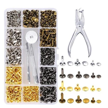 360Pcs 3 Sizes Leather Rivets Double Cap Rivet Tubular Metal Studs with 4 Fixing Set Tools for Diy Leather Craft, 4 Colors (Gold 
360Pcs 3 Sizes Leather Rivets Double Cap Rivet Tubular Metal Studs with 4 Fixing Set Tools for Diy Leather Craft, 4 Colors (Gold