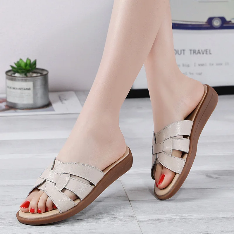 

Women Platform Jelly Slippers Summer Women's Beach Shoes Genuine Leather Non-slip Comfortable Outdoor Vacation Sandals for Women