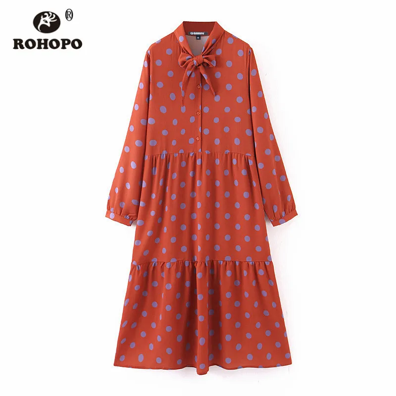 ROHOPO Blue Polk Dot Three Cake Layers Ruffled Red Midi Dress Tie Collar Long Sleeve Autumn Elegant Mid-Calf Vestido #2270
ROHOPO Blue Polk Dot Three Cake Layers Ruffled Red Midi Dress Tie Collar Long Sleeve Autumn Elegant Mid-Calf Vestido #2270