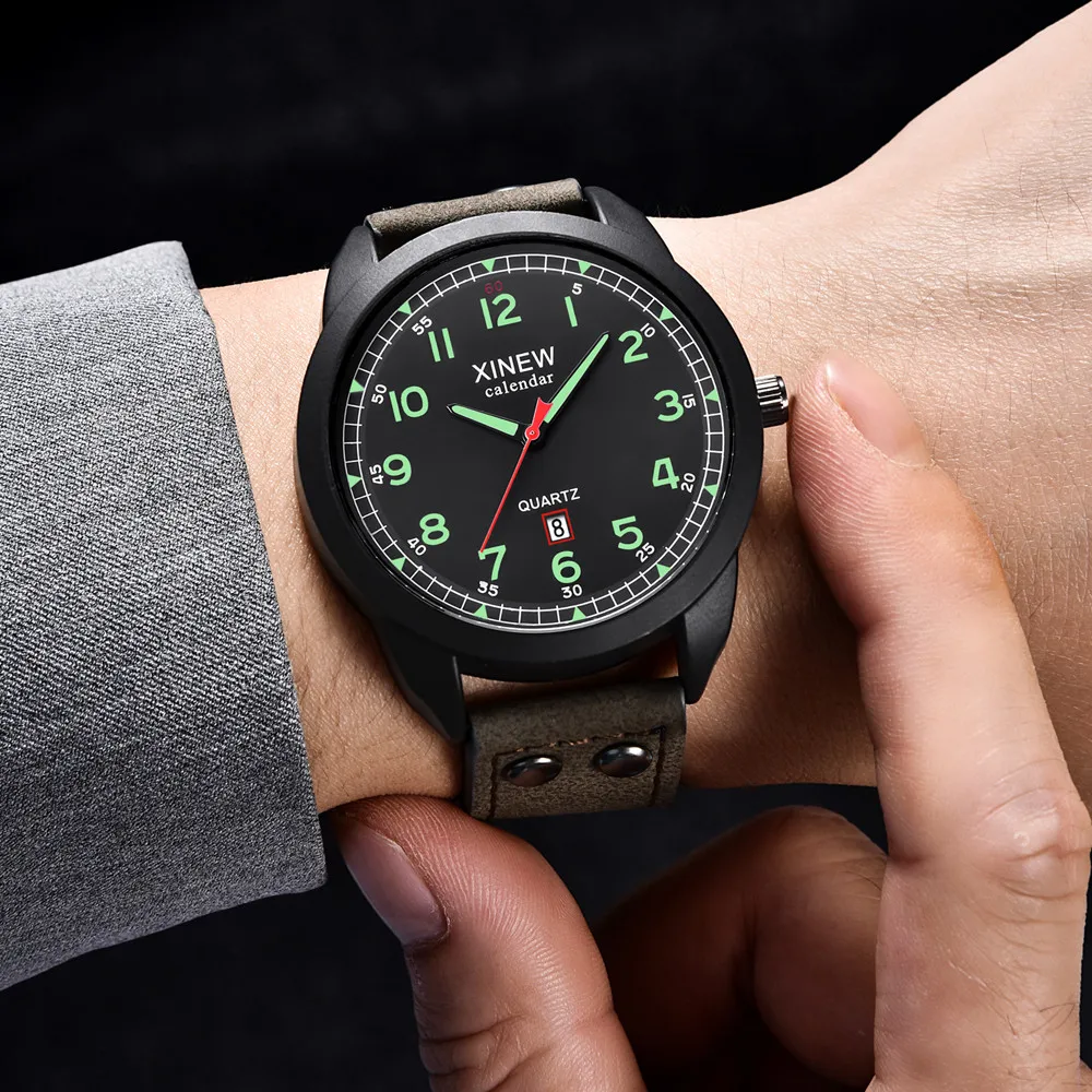 XINEW Watch Men Leather Strap Simple Calendar Luminous Relogio Masculino Dial Outdoor Men's Quartz Watch Relogio Reloj
XINEW Watch Men Leather Strap Simple Calendar Luminous Relogio Masculino Dial Outdoor Men's Quartz Watch Relogio Reloj