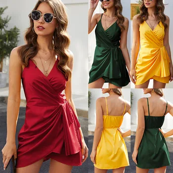 Women Irregular Fold Sashes Package Hips Dress Summer Beach Short Mini Dress Sexy Spaghetti Strap Deep V Backless Party Dresses
Women Irregular Fold Sashes Package Hips Dress Summer Beach Short Mini Dress Sexy Spaghetti Strap Deep V Backless Party Dresses
