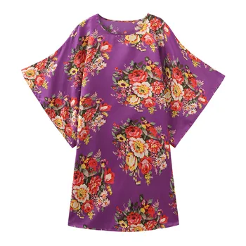 Satin Summer Nightwear For Lady Print Flower Home Dressing Gown Purple Nightgown Short Sleeve Sleepwear Plus Size 4XL 5XL 6XL 
Satin Summer Nightwear For Lady Print Flower Home Dressing Gown Purple Nightgown Short Sleeve Sleepwear Plus Size 4XL 5XL 6XL