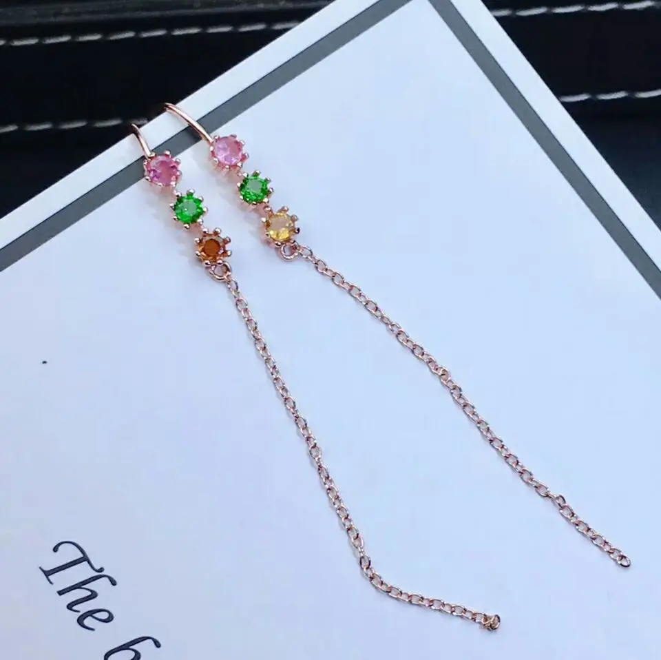 MeiBaPJ Natural Brazil Tourmaline Gemstone Colorful Long Chain Drop Earrings Real 925 Solid Silver Fine Charm Jewelry for Women
MeiBaPJ Natural Brazil Tourmaline Gemstone Colorful Long Chain Drop Earrings Real 925 Solid Silver Fine Charm Jewelry for Women