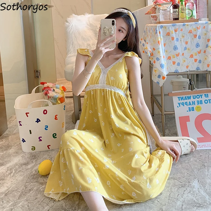 Sleeveless Nightgowns Women V-neck Sweet Printed New-arrival Midi Loose Gentle Hipster Summer Sleepshirts Teenagers Lounge Femme
Sleeveless Nightgowns Women V-neck Sweet Printed New-arrival Midi Loose Gentle Hipster Summer Sleepshirts Teenagers Lounge Femme