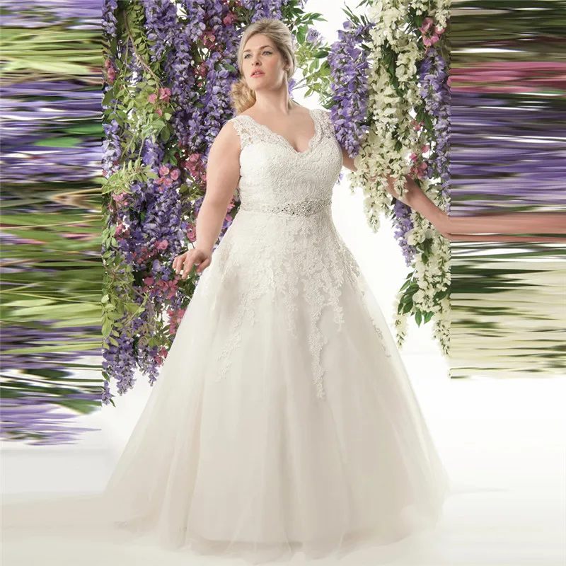 Plus Size V-Neck Lace Appliques Wedding Dresses 2021 Lace Up Corset Custom Bridal Gowns Sleeveless Spring Bride Dress
Plus Size V-Neck Lace Appliques Wedding Dresses 2021 Lace Up Corset Custom Bridal Gowns Sleeveless Spring Bride Dress