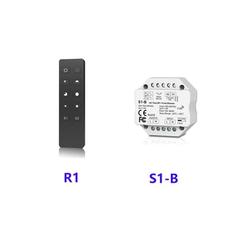 R1+S1-B Led Triac RF Dimmer Controller use with R1 Remote 2.4GHz Wireless input 100-240V AC 1A 100W-288W Push Dimmer LED Switch