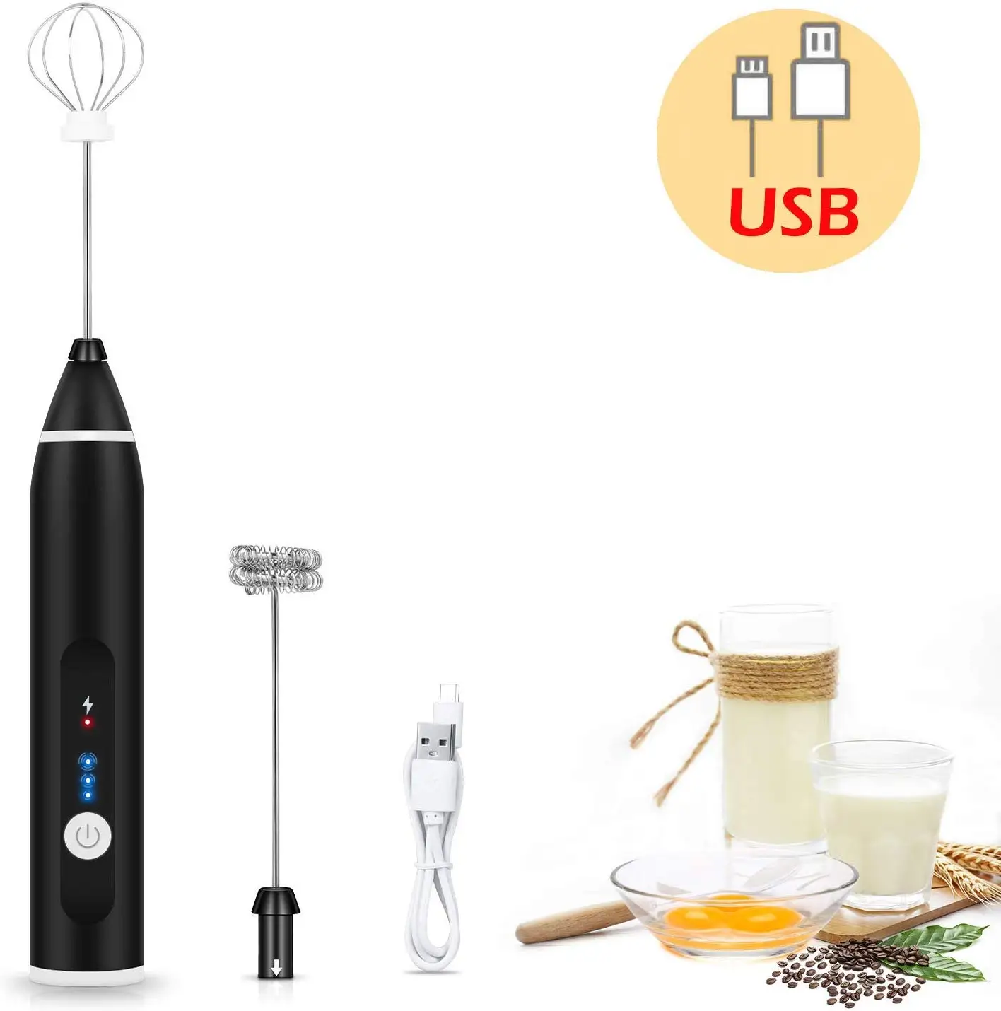 Rechargeable Milk Frother Handheld Electric Foam Maker with 2 Stainless whisks 3-Speed Adjustable Mini Blender Perfect for Egg
Rechargeable Milk Frother Handheld Electric Foam Maker with 2 Stainless whisks 3-Speed Adjustable Mini Blender Perfect for Egg
