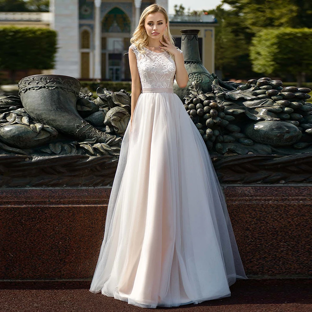Elegant A-Line Wedding Dresses 2024 O-Neck Cap Sleeve Lace Appliques Button Back Tulle Bridal Gown With Belt Vestidos De Novia
Elegant A-Line Wedding Dresses 2024 O-Neck Cap Sleeve Lace Appliques Button Back Tulle Bridal Gown With Belt Vestidos De Novia