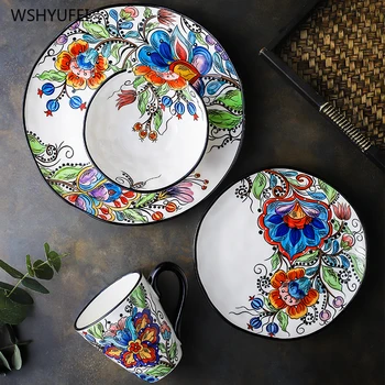 

Pastoral style hand-painted underglaze flower ceramic dish tableware Western steak salad snack cake storage decorative plate