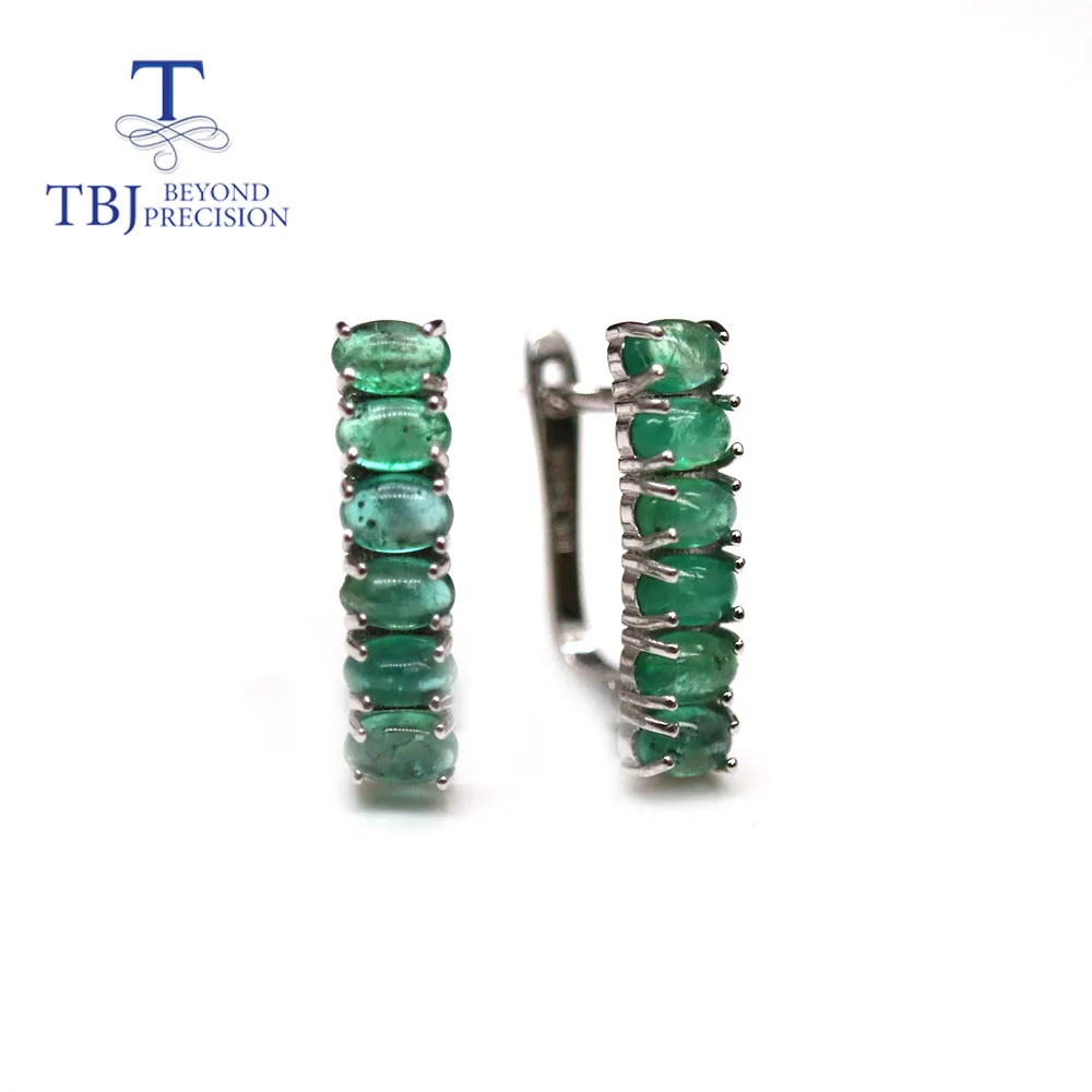 

TBJ,3.5CT Natural Zambia emerald clasp earring oval cut 3*5mm real gemstone fine jewelry 925 sterling silver for women gift new