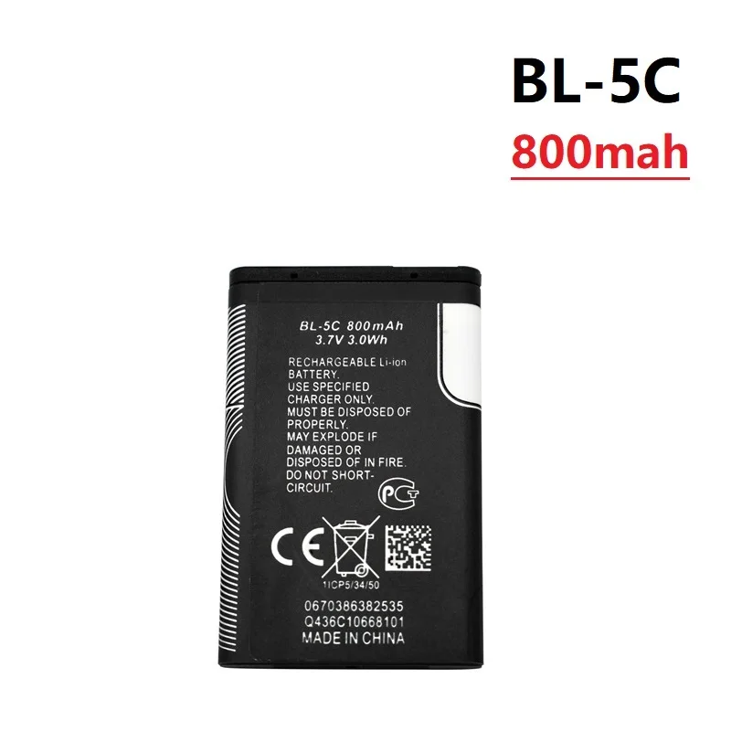 Аккумуляторная батарея BL-5C BL5C BL 5C 3 7 в 800 мАч для Nokia 2112 2118 2255 2270 2280 2300 2600 2610 3125 1 шт. |