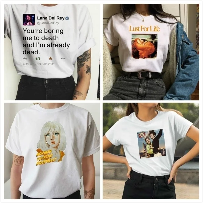 

HAHAYULE-JBH 1pcs Lust for Life Musicl T Shirt Idol Tees Unisex Lana Del Rey Norman Rockwell Album Cover T-Shirt Summer Fashion