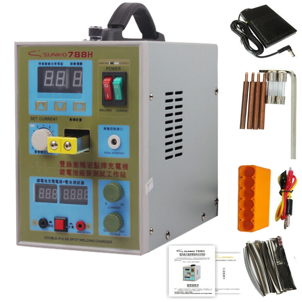 SUNKKO 788H 1.5kw Spot Welder Pulse Spot Welding Machine LED Light Lithium Battery Test USB Charging For 18650 Battery Weldering
SUNKKO 788H 1.5kw Spot Welder Pulse Spot Welding Machine LED Light Lithium Battery Test USB Charging For 18650 Battery Weldering