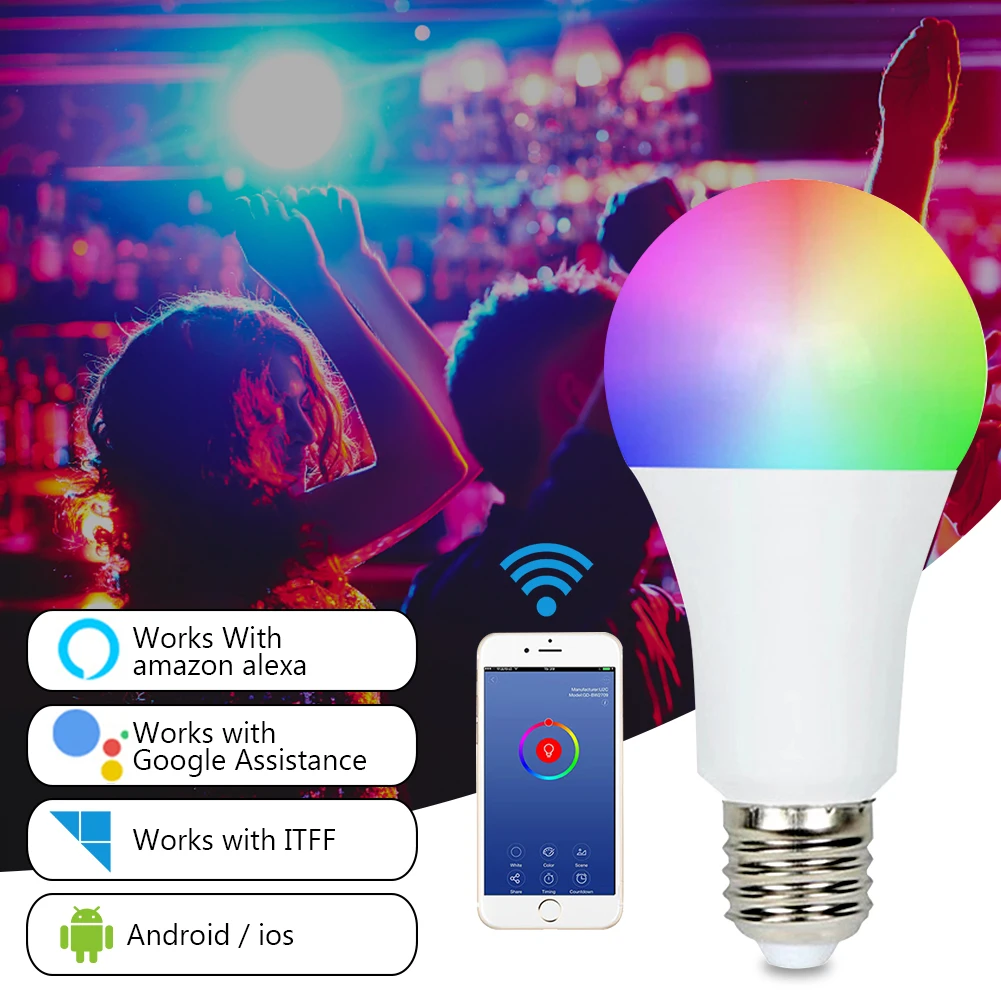 LED Wireless WiFi Smart Bulb Light E26/27 LED RGB LampDimmable For Alexa/Google Home 85-265V immable Timer Function Magic Lamp
LED Wireless WiFi Smart Bulb Light E26/27 LED RGB LampDimmable For Alexa/Google Home 85-265V immable Timer Function Magic Lamp