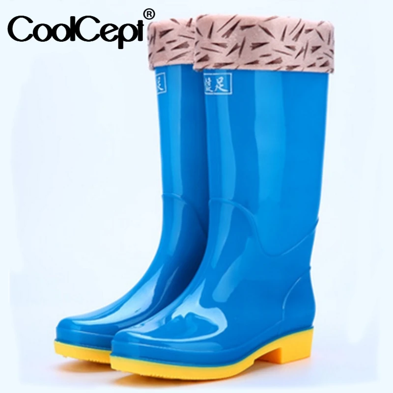 CoolCept/12 цветов Женские резиновые сапоги Водонепроницаемые однотонные до колена