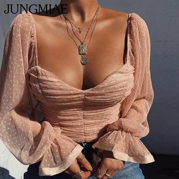 JUNGMIAE Women Autumn Fashion Sexy Chiffon Long Sleeve Blouse Square Collar Plicated Crop Top Polka Dot Blouses
JUNGMIAE Women Autumn Fashion Sexy Chiffon Long Sleeve Blouse Square Collar Plicated Crop Top Polka Dot Blouses