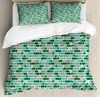 Brick Duvet Cover Set Creative Image Pieces with Blocks 3 Piece Bedding Set Forest Green Dark Seafoam Pale Reseda Green and Rese
Brick Duvet Cover Set Creative Image Pieces with Blocks 3 Piece Bedding Set Forest Green Dark Seafoam Pale Reseda Green and Rese
