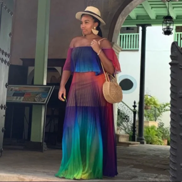 2019 Women Summer Beach Gradient Tie Dye Print Chiffon Big Hem Off Shoulder Maxi Pleated Dress Sexy Bohomian Long Dresses
2019 Women Summer Beach Gradient Tie Dye Print Chiffon Big Hem Off Shoulder Maxi Pleated Dress Sexy Bohomian Long Dresses