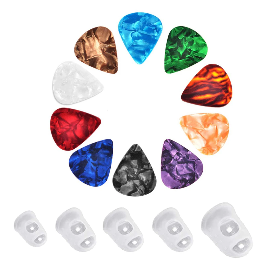 10 Pcs High Quality Guitar Picks 0.46mm & 5pcs Silicone Finger Protectors Acoustic Picks Plectrum Celluloid Guitar Accessories
10 Pcs High Quality Guitar Picks 0.46mm & 5pcs Silicone Finger Protectors Acoustic Picks Plectrum Celluloid Guitar Accessories