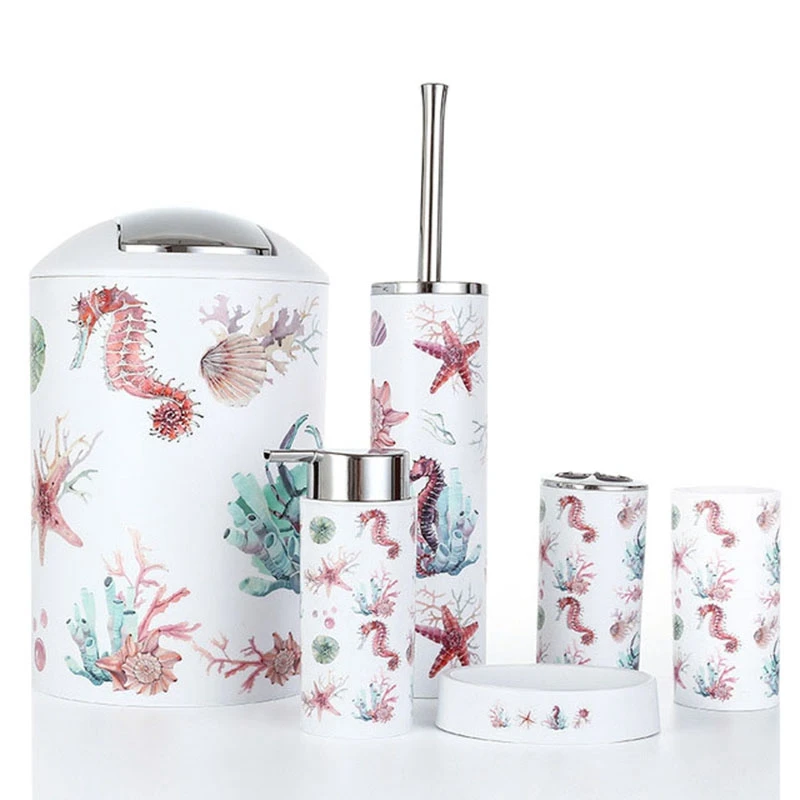 Nordic 6Pcs/Set Printing Bathroom Accessory Set Lotion Dispenser Toothbrush Holder Tumbler Cup Soap Dish Toilet Brush Trash Can-
Nordic 6Pcs/Set Printing Bathroom Accessory Set Lotion Dispenser Toothbrush Holder Tumbler Cup Soap Dish Toilet Brush Trash Can-