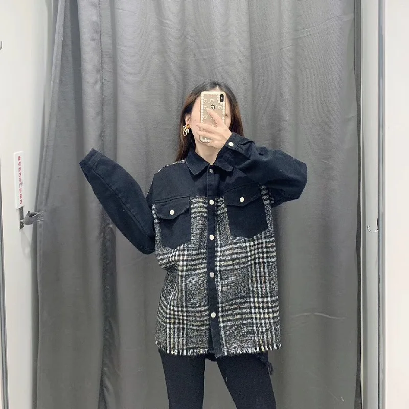 Ssa25 2019 Autumn New Style WOMEN'S Dress Loose-Fit Plaid Stitching Graceful Jeans Coat 
Ssa25 2019 Autumn New Style WOMEN'S Dress Loose-Fit Plaid Stitching Graceful Jeans Coat