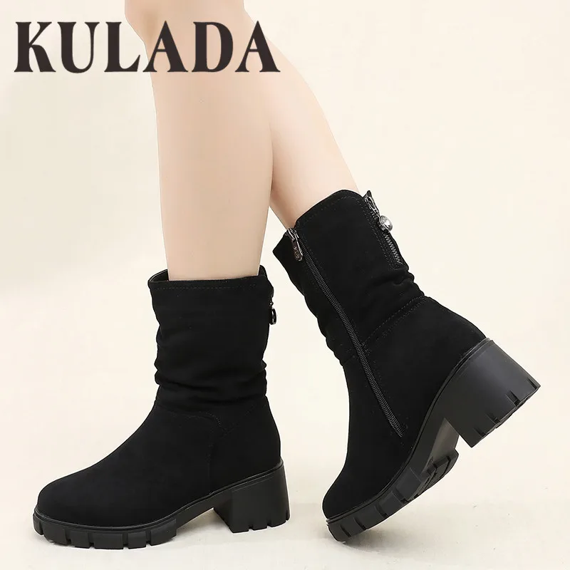 KULADA New Women Boots Suede Winter Mid-calf Boots High Quality Knee High Boots Round Toe Platform Boots Ladies Winter Shoes 
KULADA New Women Boots Suede Winter Mid-calf Boots High Quality Knee High Boots Round Toe Platform Boots Ladies Winter Shoes