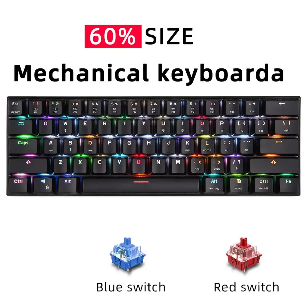 Фото Клавиатура игровая механическая с русской раскладкой RGB-подсветкой 60% размера |