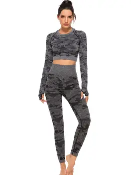 Seamless camouflage polyamid spandex gym sports suit winter fitness long sleeve and pants women warm suit
Seamless camouflage polyamid spandex gym sports suit winter fitness long sleeve and pants women warm suit