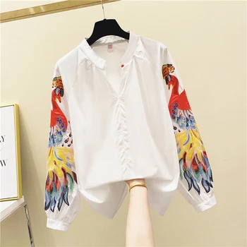 Shirt Women 2020 Spring and Autumn Long Sleeve Chinese-Style Stand-up Collar Loose-Fit Embroidered Lantern-Sleeve Blouse Blusas 
Shirt Women 2020 Spring and Autumn Long Sleeve Chinese-Style Stand-up Collar Loose-Fit Embroidered Lantern-Sleeve Blouse Blusas