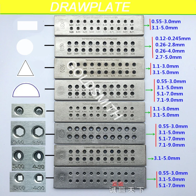 Tungsten Carbide Wire Drawplate for Jewelry Making tools half Round square triangle rectangle Hexagon oval Shape
Tungsten Carbide Wire Drawplate for Jewelry Making tools half Round square triangle rectangle Hexagon oval Shape