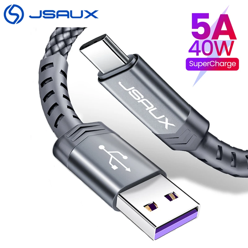Кабель JSAUX Type C USB 5A кабель для Huawei P40 Pro Mate 30 P30 40 Вт быстрой зарядки Usb зарядный