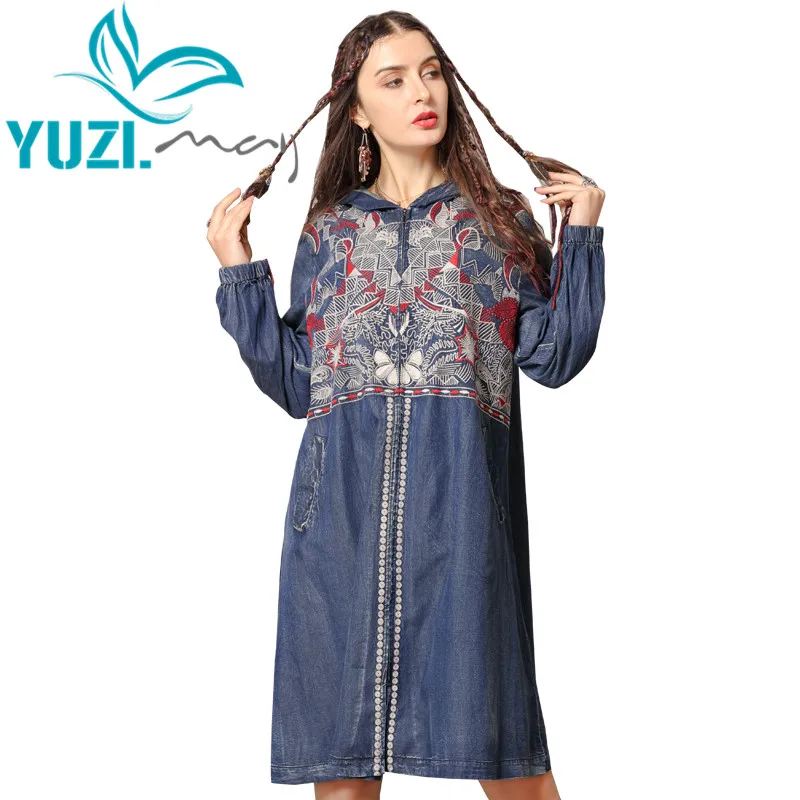 Trench Coat 2019 Yuzi.may Boho New Denim Coat Women Hooded Vintage Embroidery Zipper Long Coats B9286 Casaco Feminino
Trench Coat 2019 Yuzi.may Boho New Denim Coat Women Hooded Vintage Embroidery Zipper Long Coats B9286 Casaco Feminino