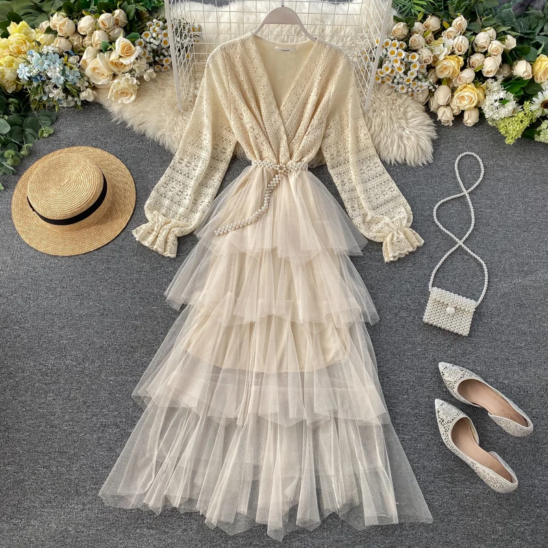 NiceMix 2020 Spring Autumn Women Cake Elegant Long Dress Solid Color White Black Long Sleeves with Irregualr Mesh with Belt
NiceMix 2020 Spring Autumn Women Cake Elegant Long Dress Solid Color White Black Long Sleeves with Irregualr Mesh with Belt