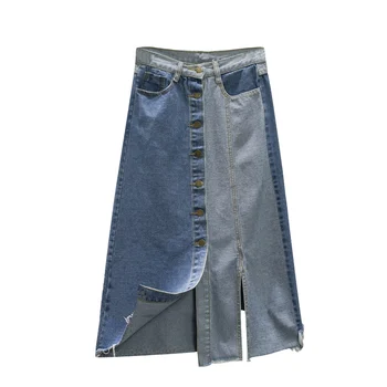 Spring Summer Denim Skirt Women Single breasted Asymmetry Split Loose Mid length Jean Skirt Female Fashion Patchwork Skirts
Spring Summer Denim Skirt Women Single breasted Asymmetry Split Loose Mid length Jean Skirt Female Fashion Patchwork Skirts