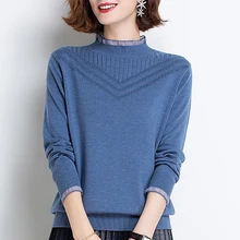 Long Sleeve Elegant Womens Sweaters 2021 Winter Lace Patchwork Half High Collar Korean Loose Casual Pullover Knit Sweater Female
Long Sleeve Elegant Womens Sweaters 2021 Winter Lace Patchwork Half High Collar Korean Loose Casual Pullover Knit Sweater Female