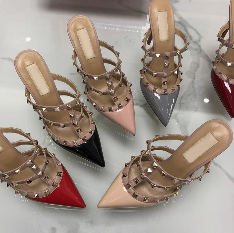 v brand shoes women high heel sandals with rivets 6cm 8cm 10cm thin heel wedding shoes pointed toe One-word Baotou sandals 34-43
v brand shoes women high heel sandals with rivets 6cm 8cm 10cm thin heel wedding shoes pointed toe One-word Baotou sandals 34-43