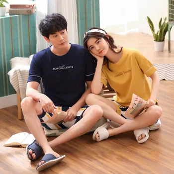Style Pure Cotton Summer Couples Korean-style Pullover Pajamas Breathable Comfortable Home Wear Short Sleeve Shorts Set
Style Pure Cotton Summer Couples Korean-style Pullover Pajamas Breathable Comfortable Home Wear Short Sleeve Shorts Set