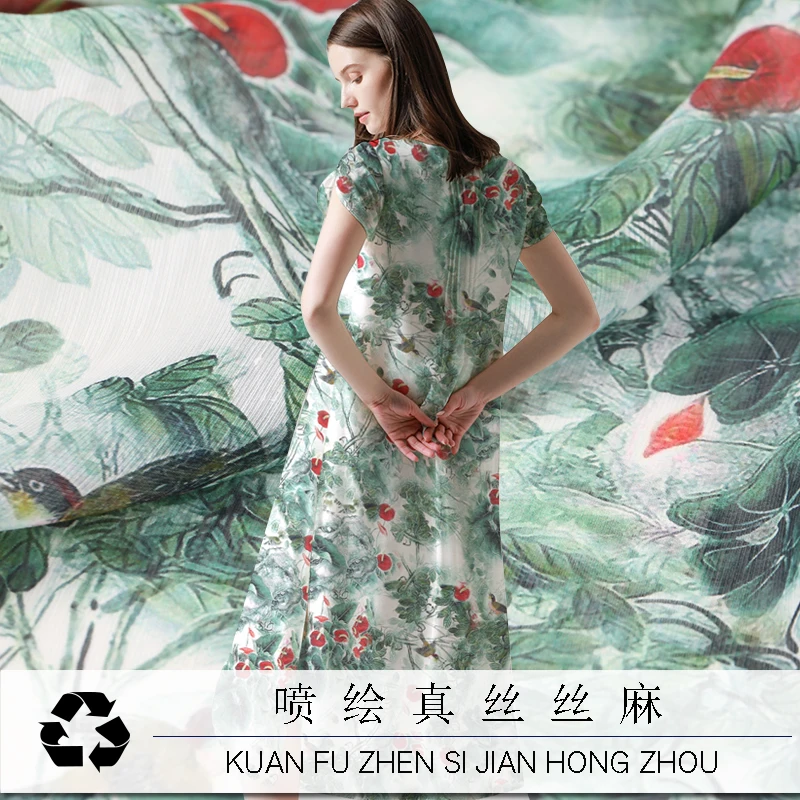 Green Dress Material Real Natural Silk Fabric With Linen Red Drop Rain And Dew Cheongsam Light Thin
Green Dress Material Real Natural Silk Fabric With Linen Red Drop Rain And Dew Cheongsam Light Thin
