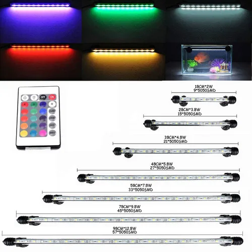 EU US Plug RGB дистанционный светильник для аквариума Водонепроницаемый 5050 SMD