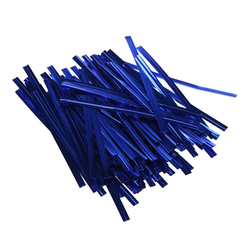 

100 Pcs Blue Metallic Plastic Twist Ties for Cello Lollipop Candy Bags Bakery